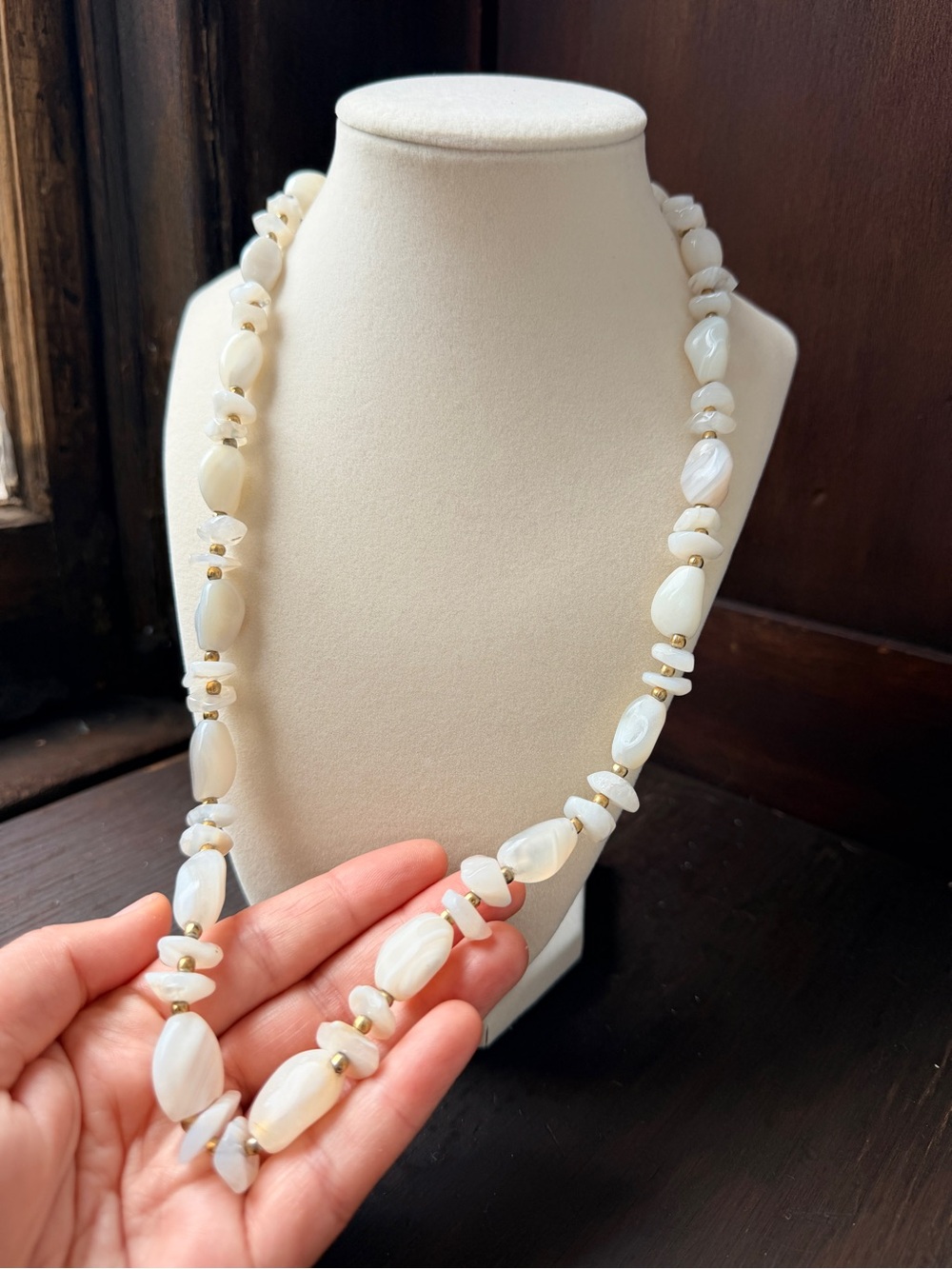 Sterling Style White Shell Bead Necklace
